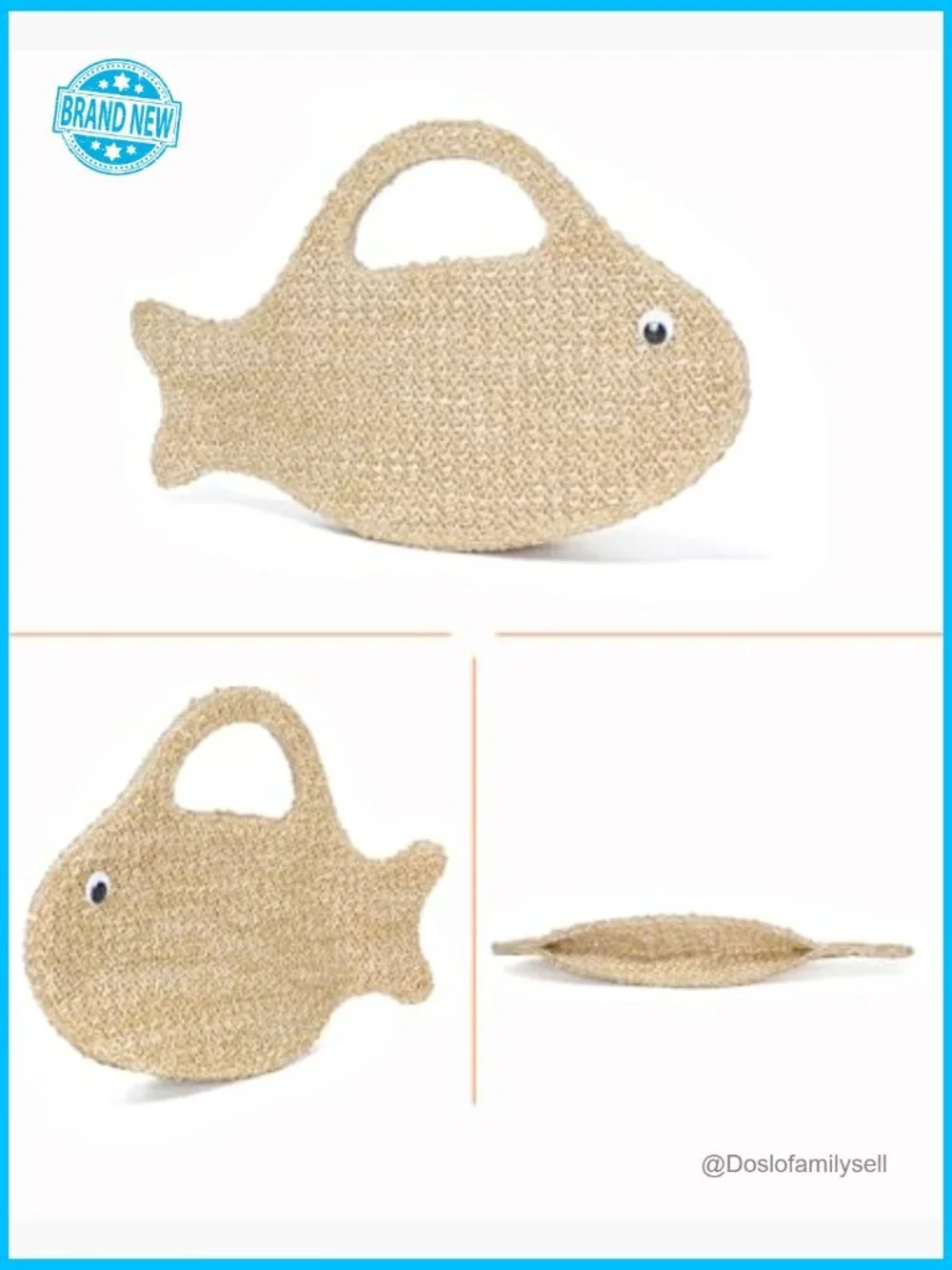 Fish Shaped Straw Woven Clutch Handbag Boho Beach Summer Tote Satchel